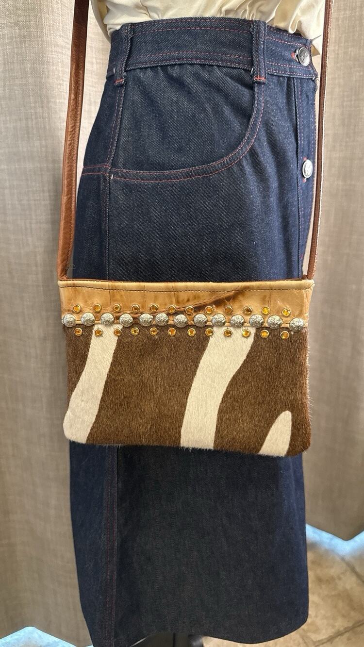 KurtMen Design Purse Crossbody Cowhide Leather genuine hair With Rhinestones USA